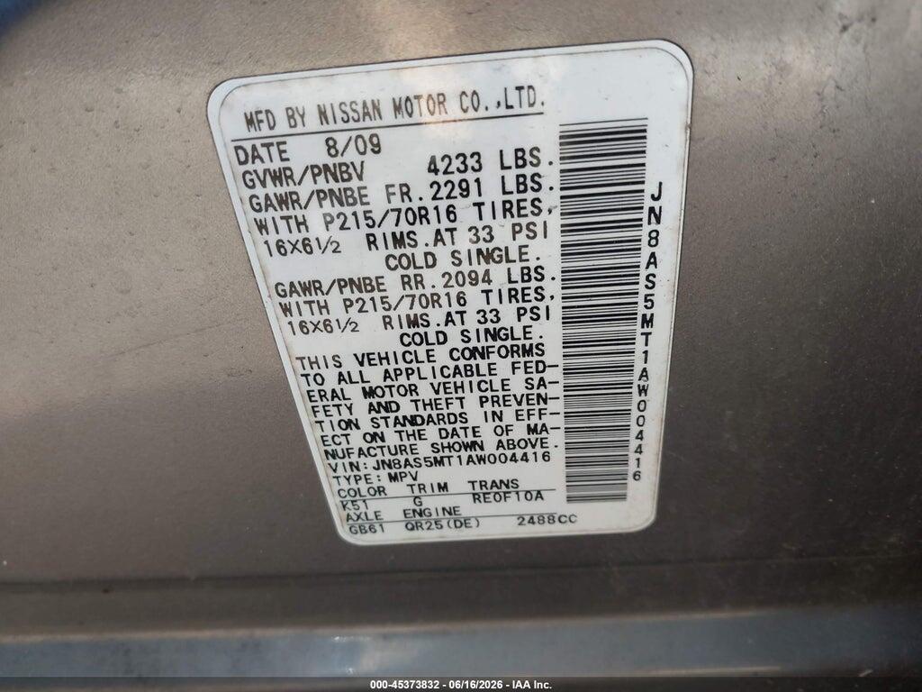 JN8AS5MT1AW004416 2010 NISSAN ROGUE photo no. 9
