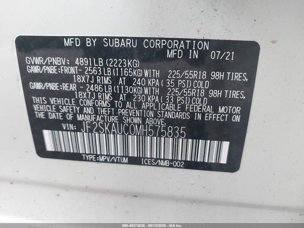 JF2SKAUC0MH575835 2021 SUBARU FORESTER photo no. 9