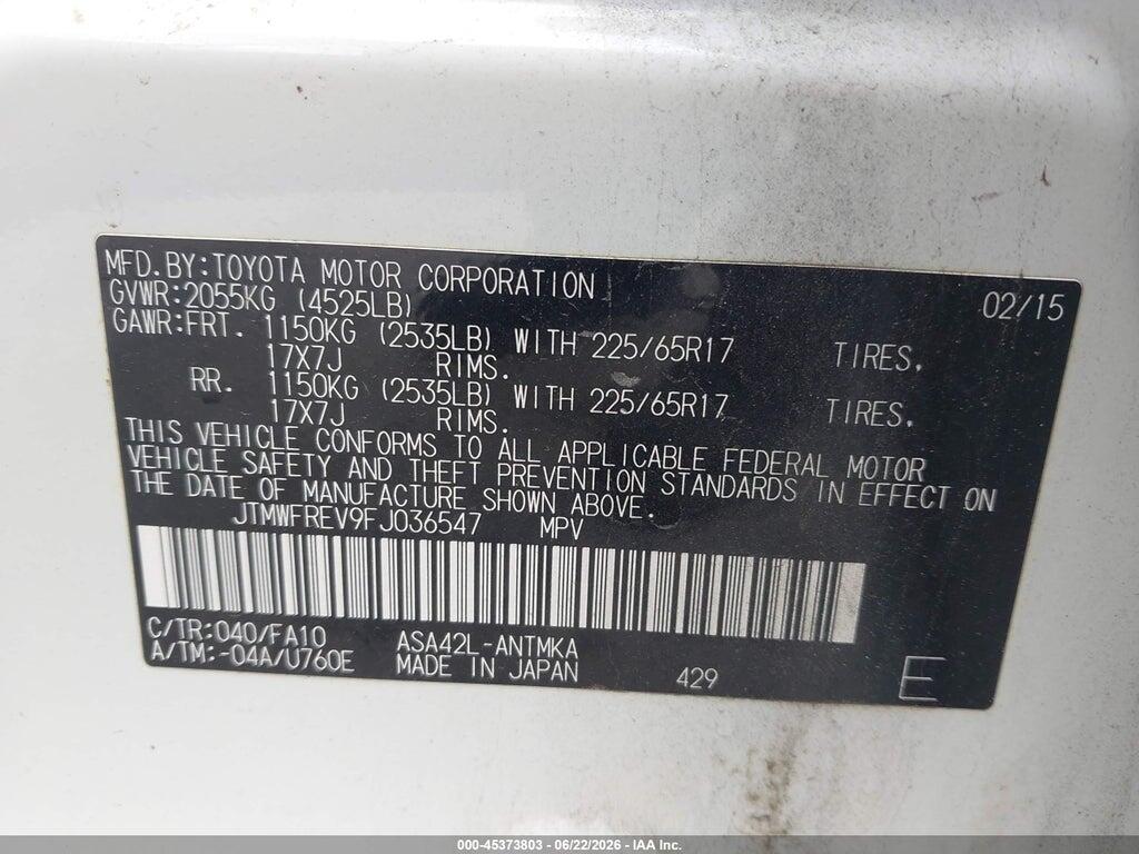 JTMWFREV9FJ036547 2015 TOYOTA RAV4 photo no. 9