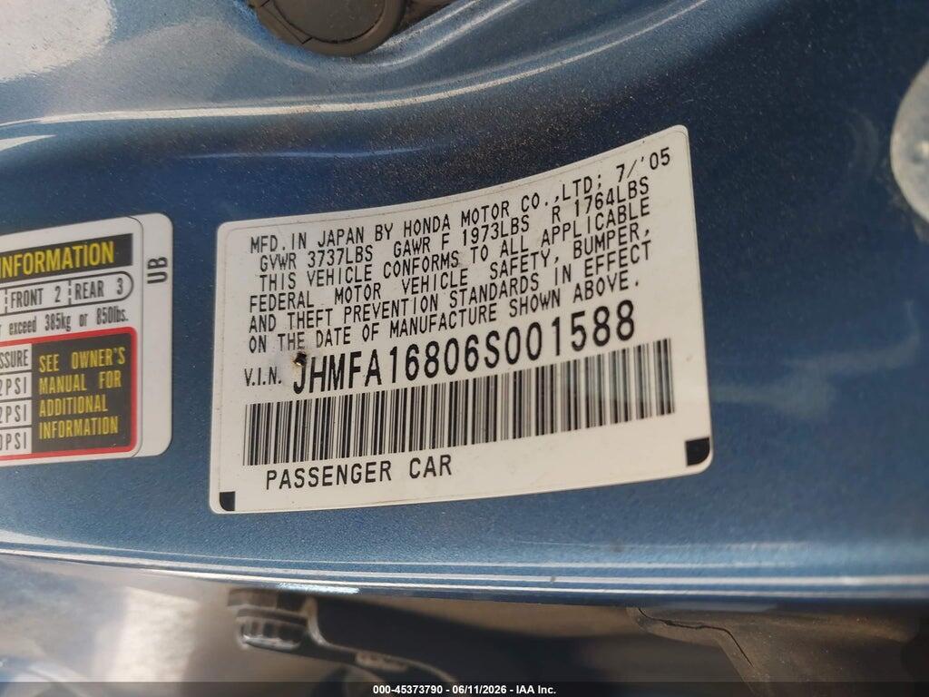 JHMFA16806S001588 2006 HONDA CIVIC photo no. 9
