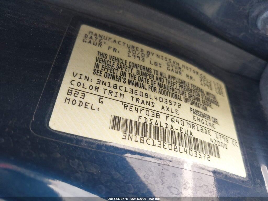 3N1BC13E08L403572 2008 NISSAN VERSA photo no. 9