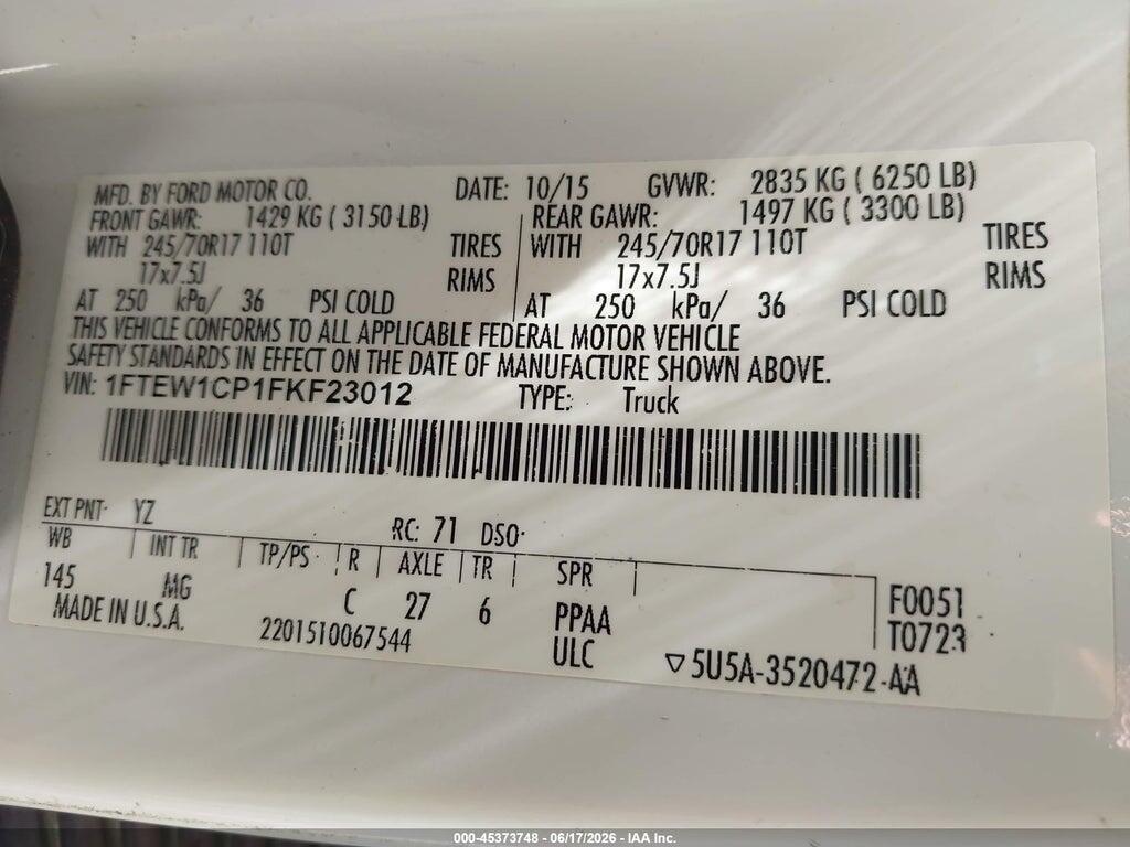 1FTEW1CP1FKF23012 2015 FORD F-150 photo no. 9