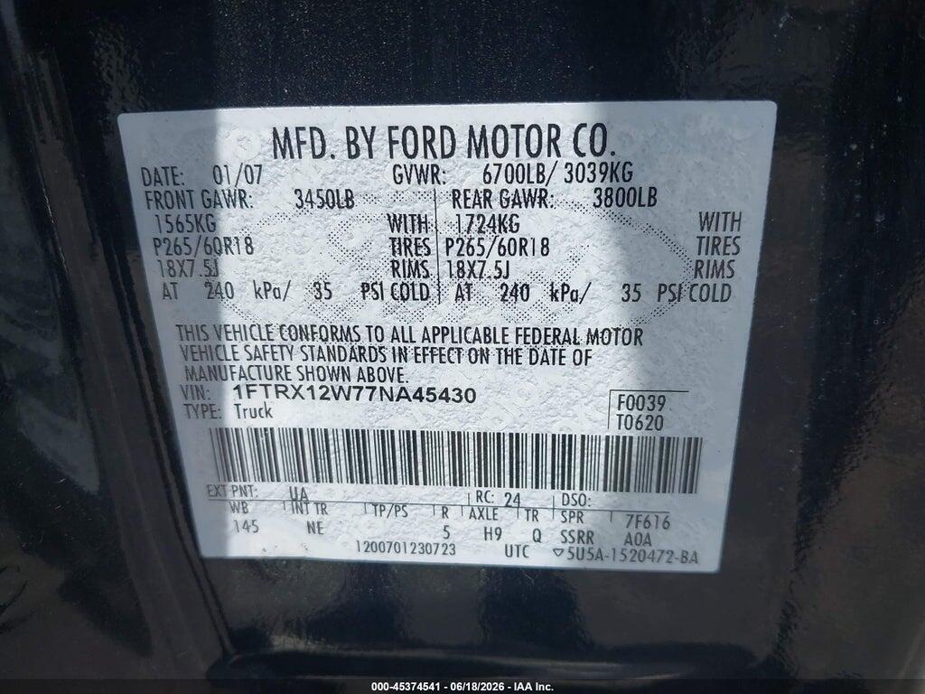 1FTRX12W77NA45430 2007 FORD F-150 photo no. 9