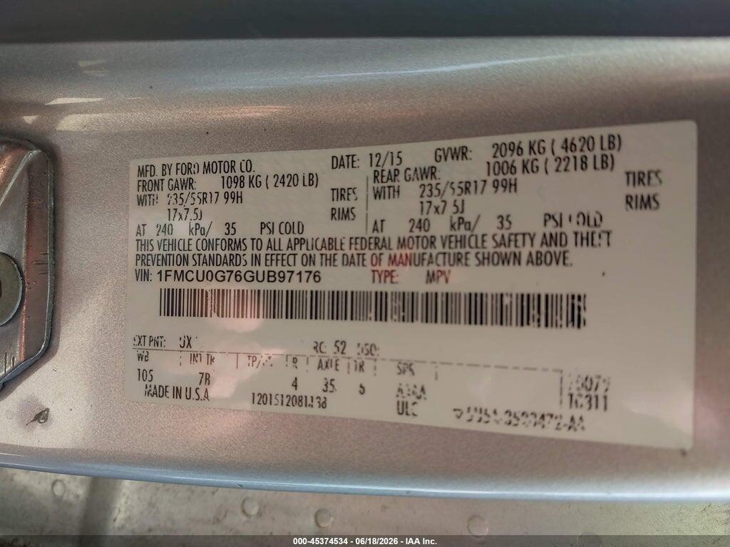 1FMCU0G76GUB97176 2016 FORD ESCAPE photo no. 6