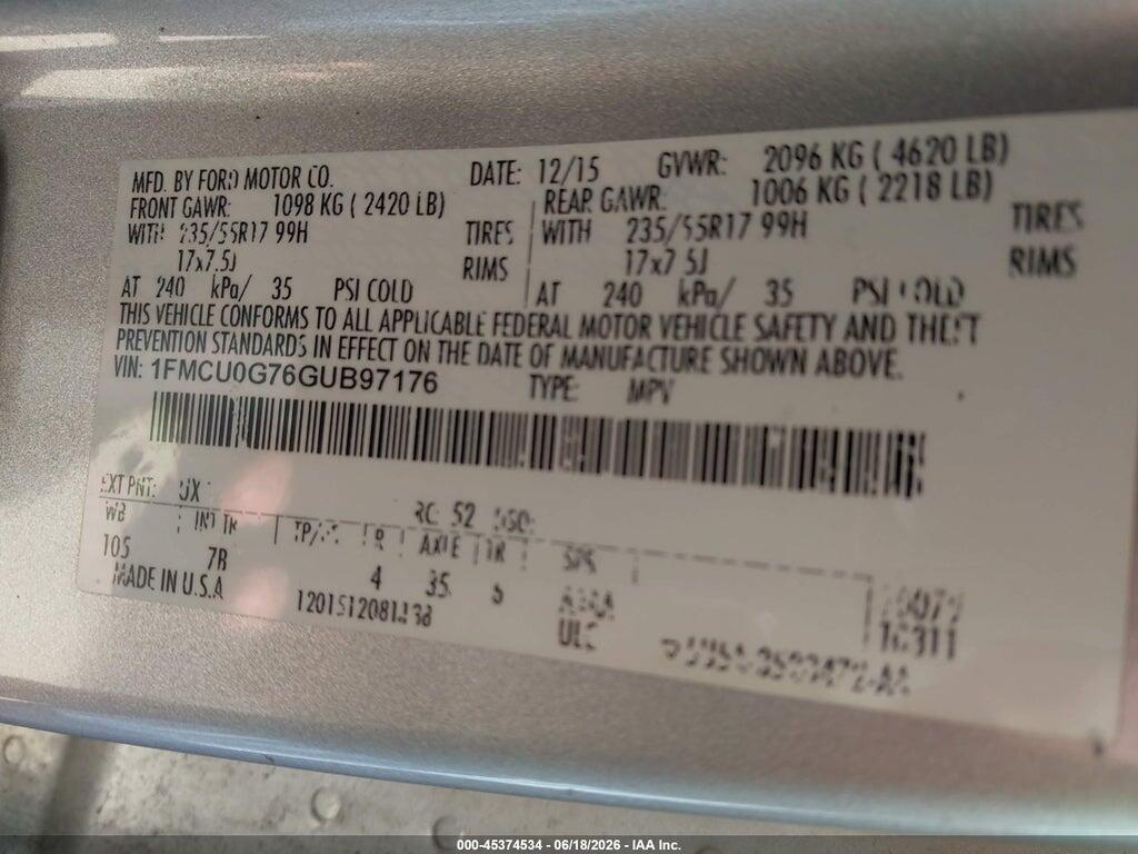 1FMCU0G76GUB97176 2016 FORD ESCAPE photo no. 9