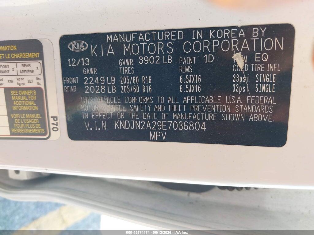 KNDJN2A29E7036804 2014 KIA SOUL photo no. 9