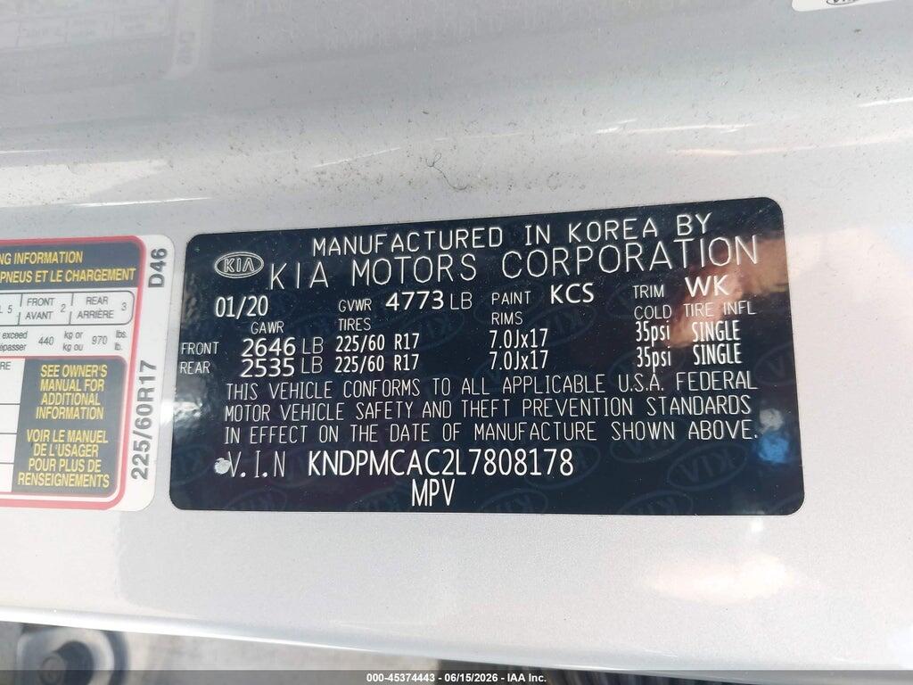 KNDPMCAC2L7808178 2020 KIA SPORTAGE photo no. 9