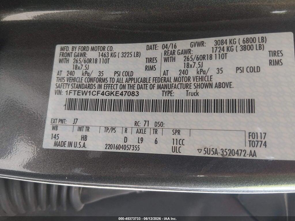 1FTEW1CF4GKE47083 2016 FORD F-150 photo no. 9
