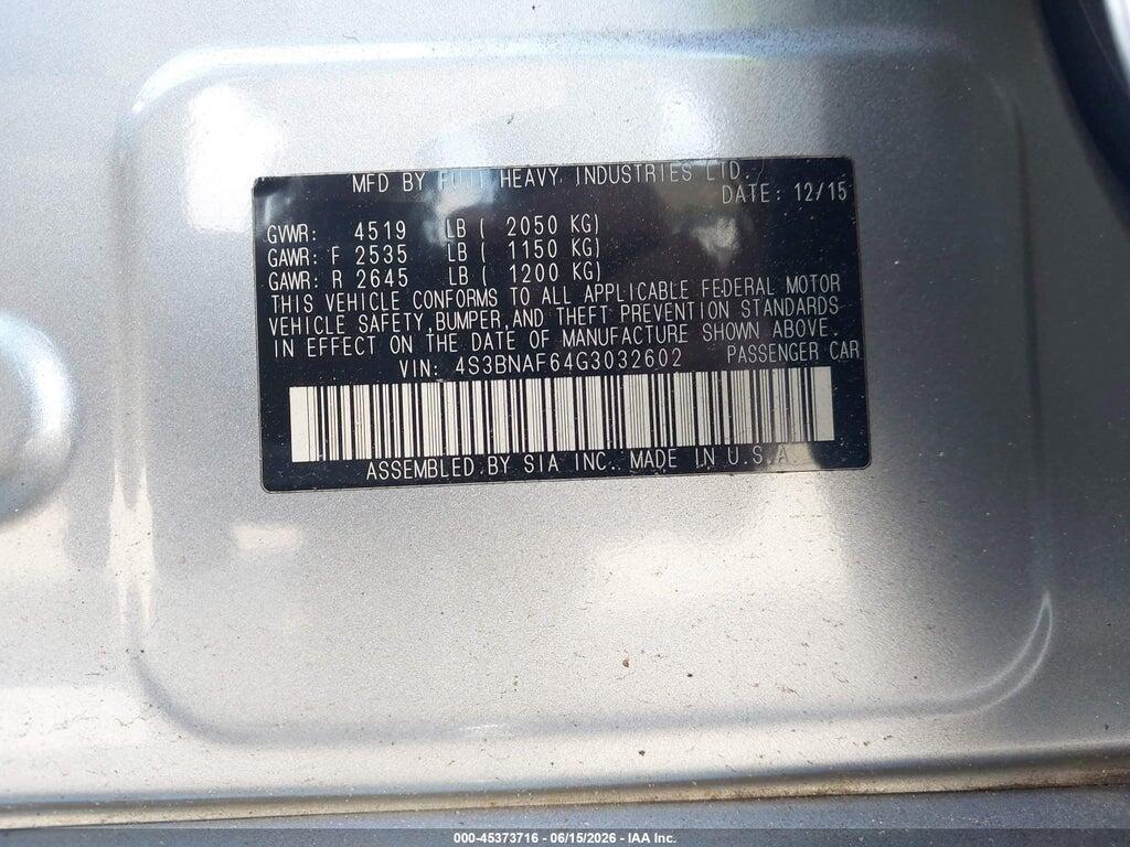 4S3BNAF64G3032602 2016 SUBARU LEGACY photo no. 9