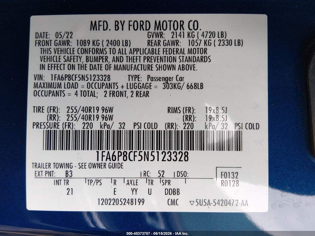 1FA6P8CF5N5123328 2022 FORD MUSTANG photo no. 9