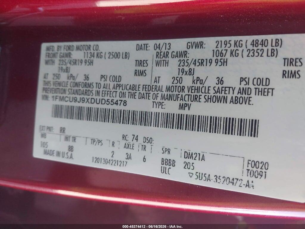 1FMCU9J9XDUD55478 2013 FORD ESCAPE photo no. 9