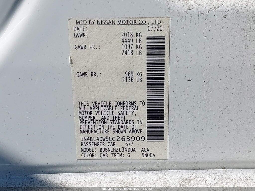 1N4BL4DW9LC263909 2020 NISSAN ALTIMA photo no. 9