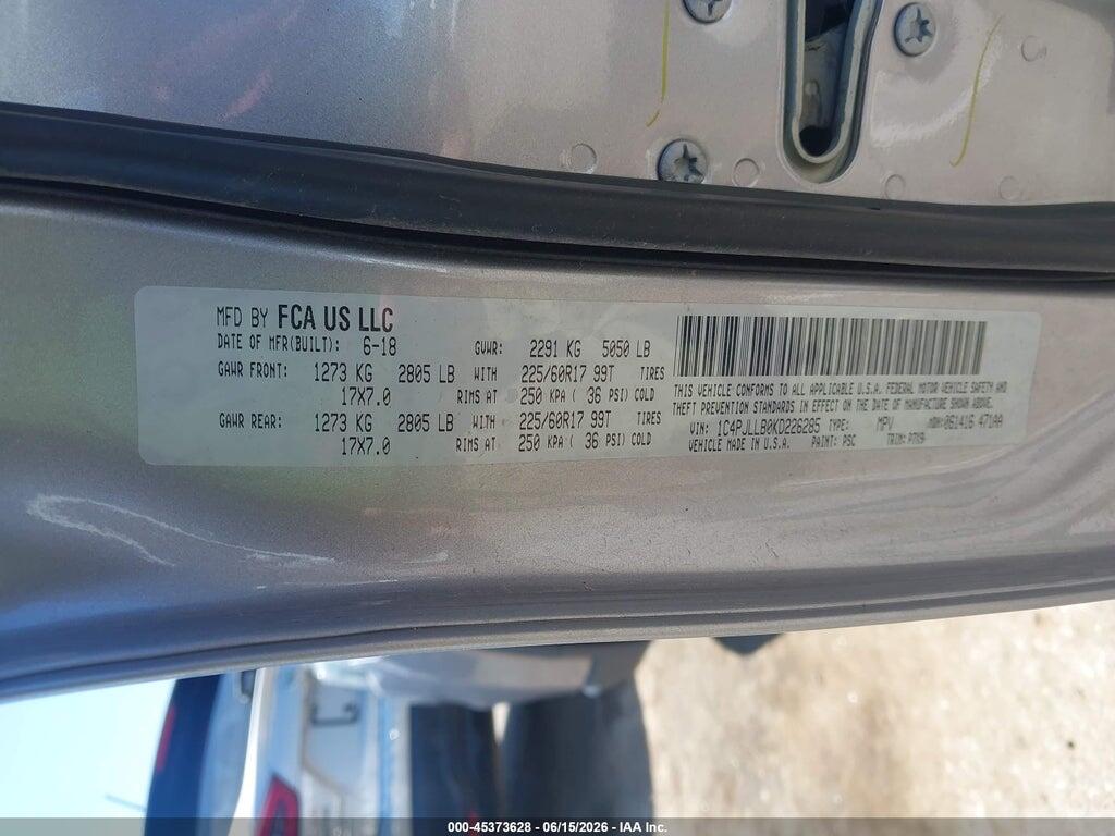 1C4PJLLB0KD226285 2019 JEEP CHEROKEE photo no. 9