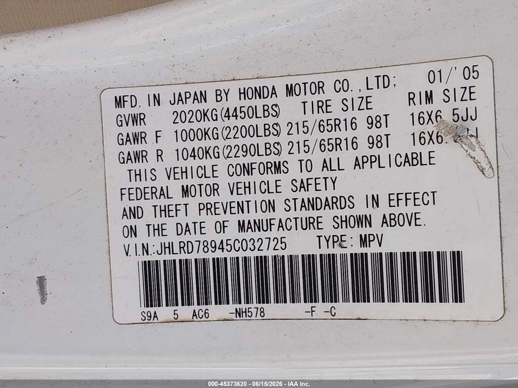 JHLRD78945C032725 2005 HONDA CR-V photo no. 9