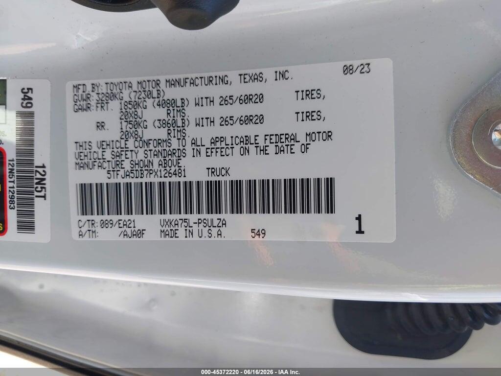 5TFJA5DB7PX126481 2023 TOYOTA TUNDRA photo no. 9