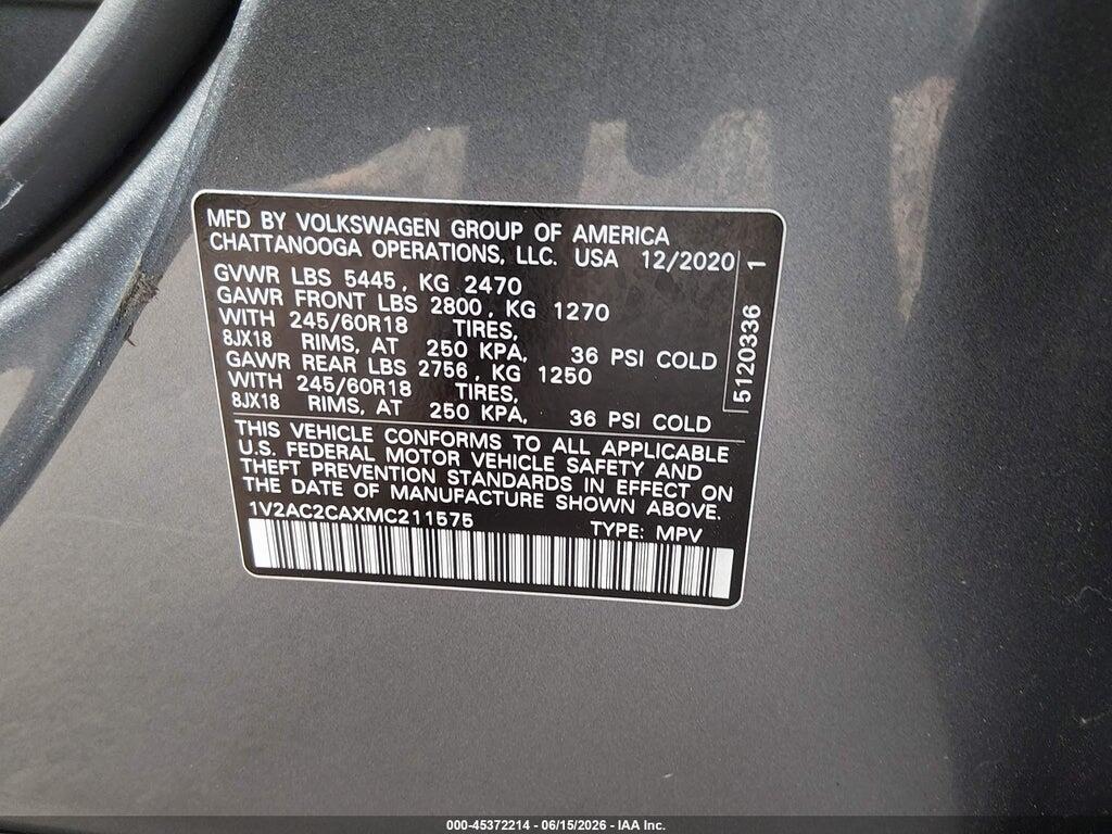 1V2AC2CAXMC211575 2021 VOLKSWAGEN ATLAS CROSS SPORT photo no. 9