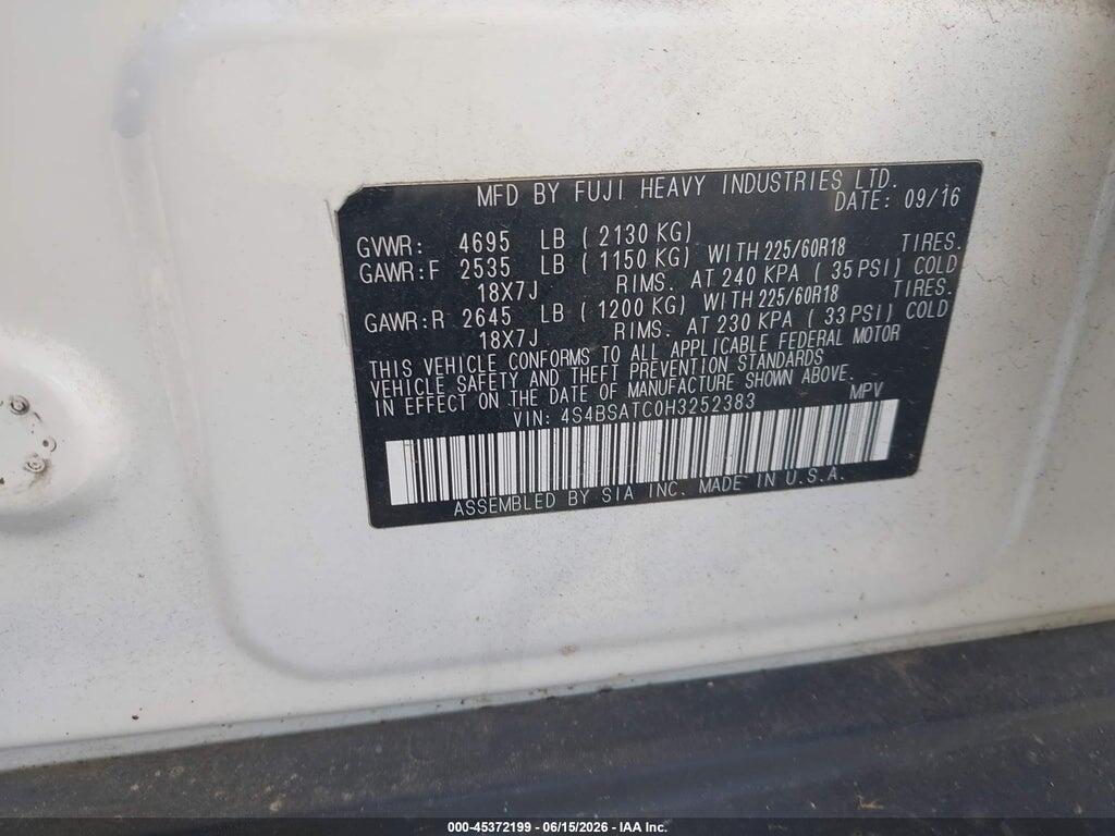 4S4BSATC0H3252383 2017 SUBARU OUTBACK photo no. 9