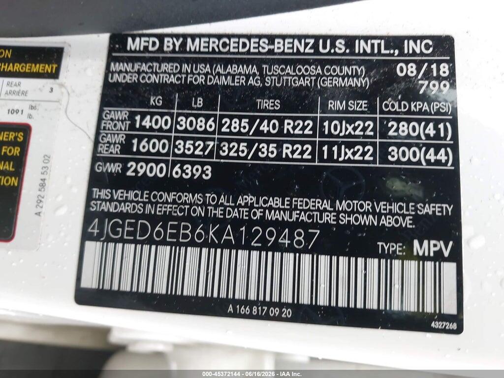 4JGED6EB6KA129487 2019 MERCEDES-BENZ AMG GLE 43 COUPE photo no. 9