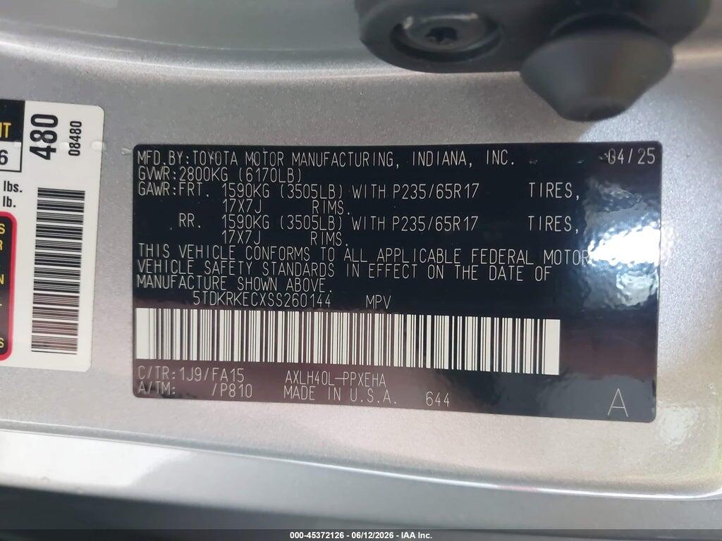 5TDKRKECXSS260144 2025 TOYOTA SIENNA photo no. 9