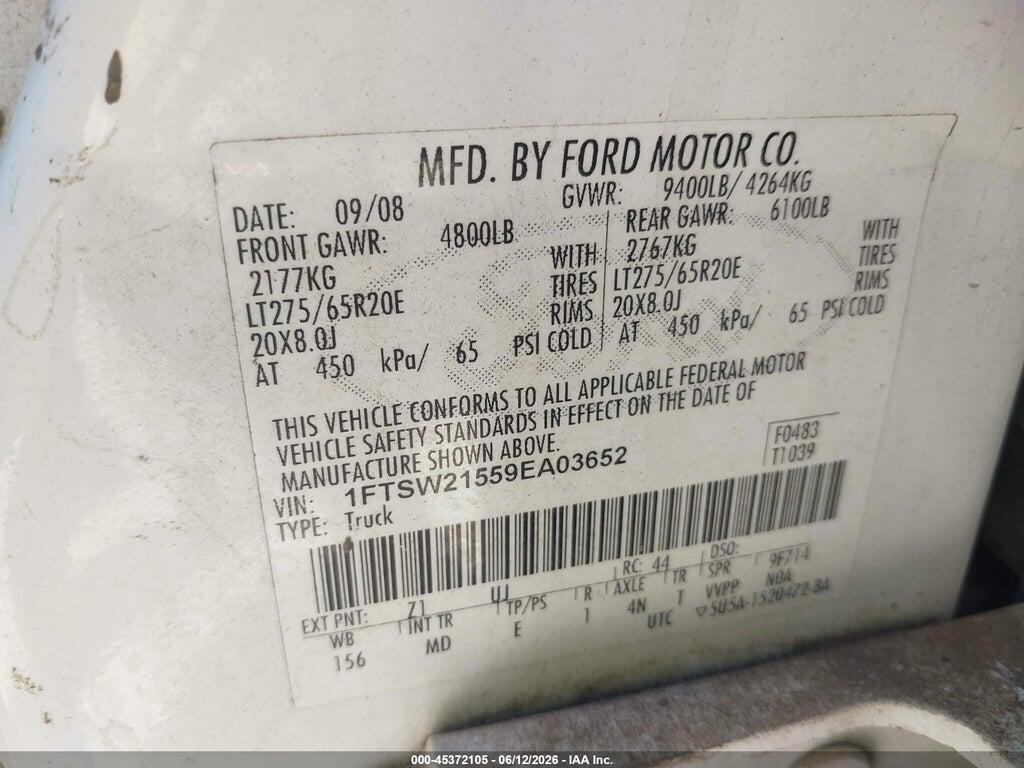 1FTSW21559EA03652 2009 FORD SUPER DUTY F-250 SRW photo no. 9