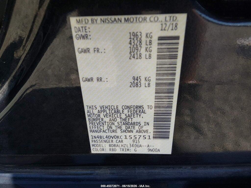1N4BL4DV0KC155751 2019 NISSAN ALTIMA photo no. 9