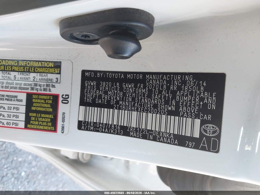 2T1BURHEXEC200205 2014 TOYOTA COROLLA photo no. 9