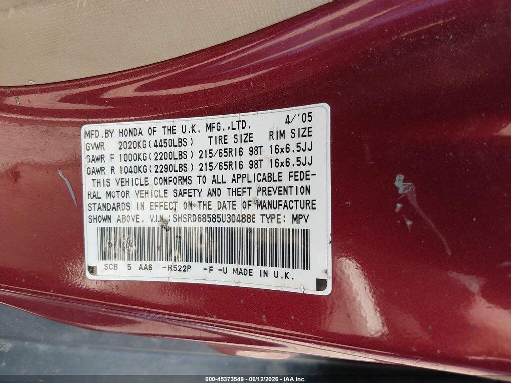 SHSRD68585U304886 2005 HONDA CR-V photo no. 9