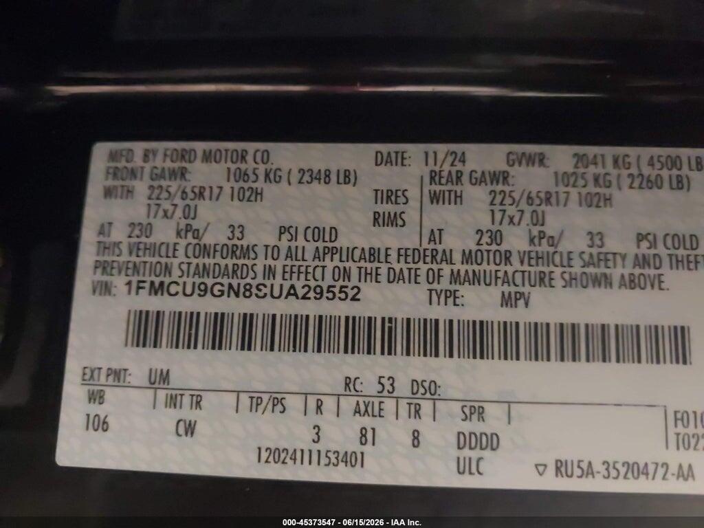 1FMCU9GN8SUA29552 2025 FORD ESCAPE photo no. 9