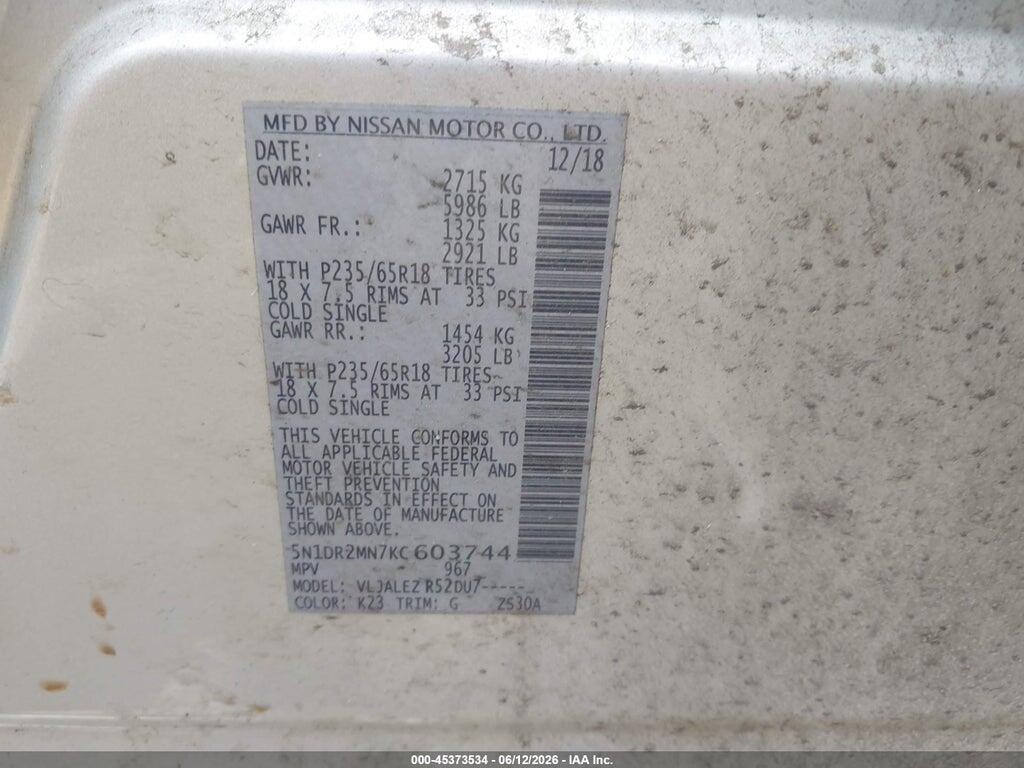 5N1DR2MN7KC603744 2019 NISSAN PATHFINDER photo no. 9