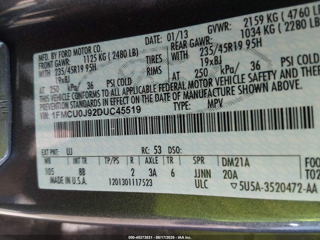 1FMCU0J92DUC45519 2013 FORD ESCAPE photo no. 9