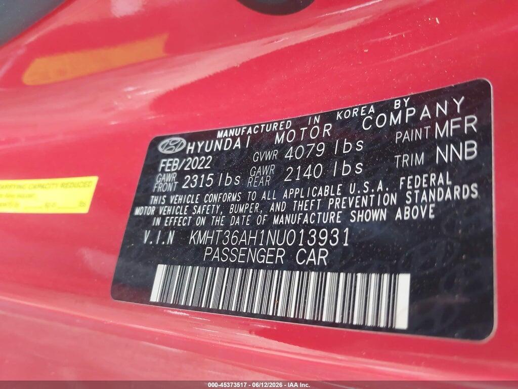 KMHT36AH1NU013931 2022 HYUNDAI VELOSTER N photo no. 9