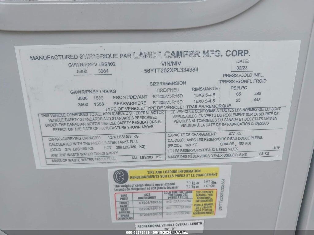 56YTT202XPL334384 2023 LANCE LANCE CAMPER photo no. 9