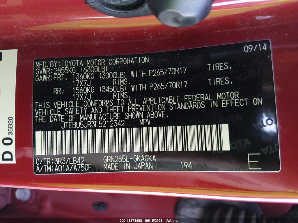 JTEBU5JR3F5212342 2015 TOYOTA 4RUNNER photo no. 9