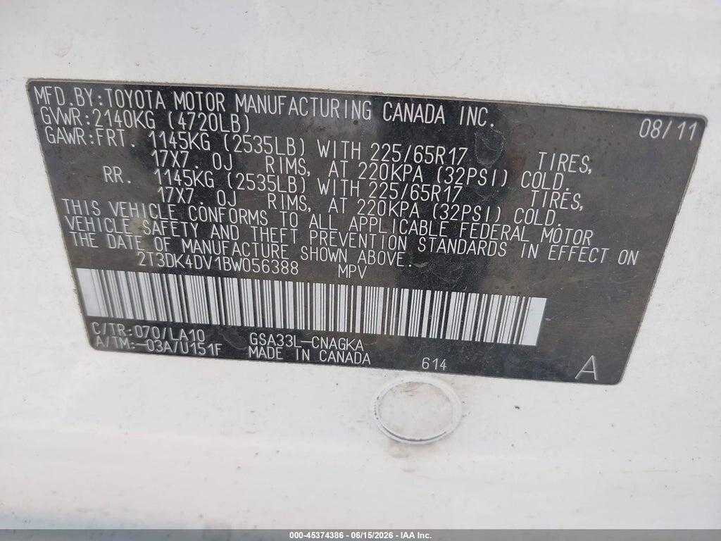 2T3DK4DV1BW056388 2011 TOYOTA RAV4 photo no. 9