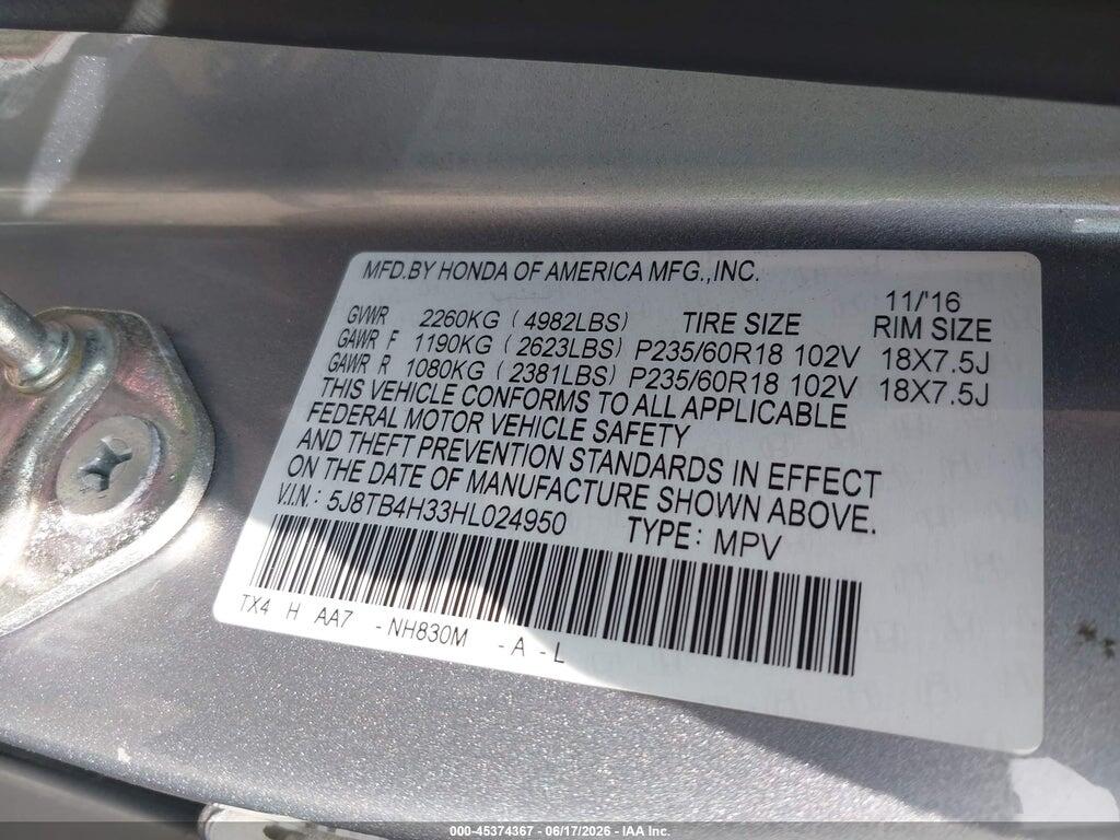 5J8TB4H33HL024950 2017 ACURA RDX photo no. 9