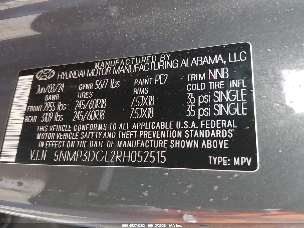 5NMP3DGL2RH052515 2024 HYUNDAI SANTA FE photo no. 9