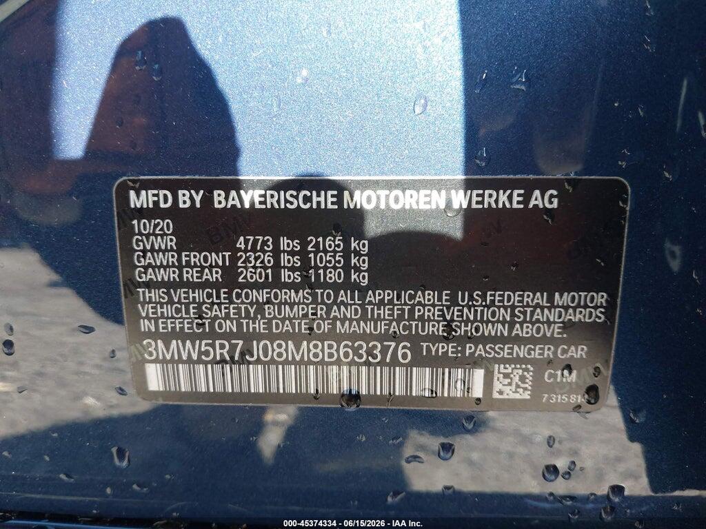 3MW5R7J08M8B63376 2021 BMW 330I photo no. 9