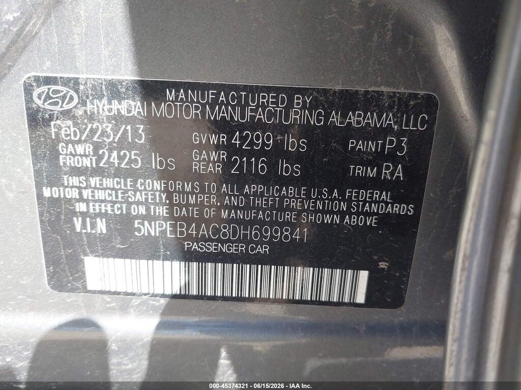 5NPEB4AC8DH699841 2013 HYUNDAI SONATA photo no. 9