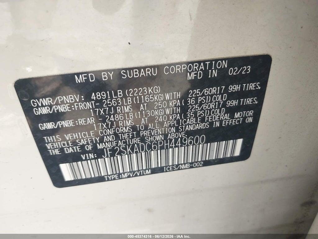 JF2SKADC6PH449600 2023 SUBARU FORESTER photo no. 9