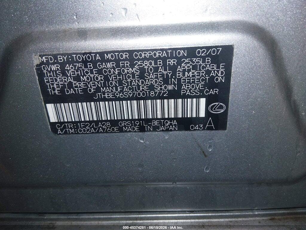 JTHBE96S970018772 2007 LEXUS GS 350 photo no. 9