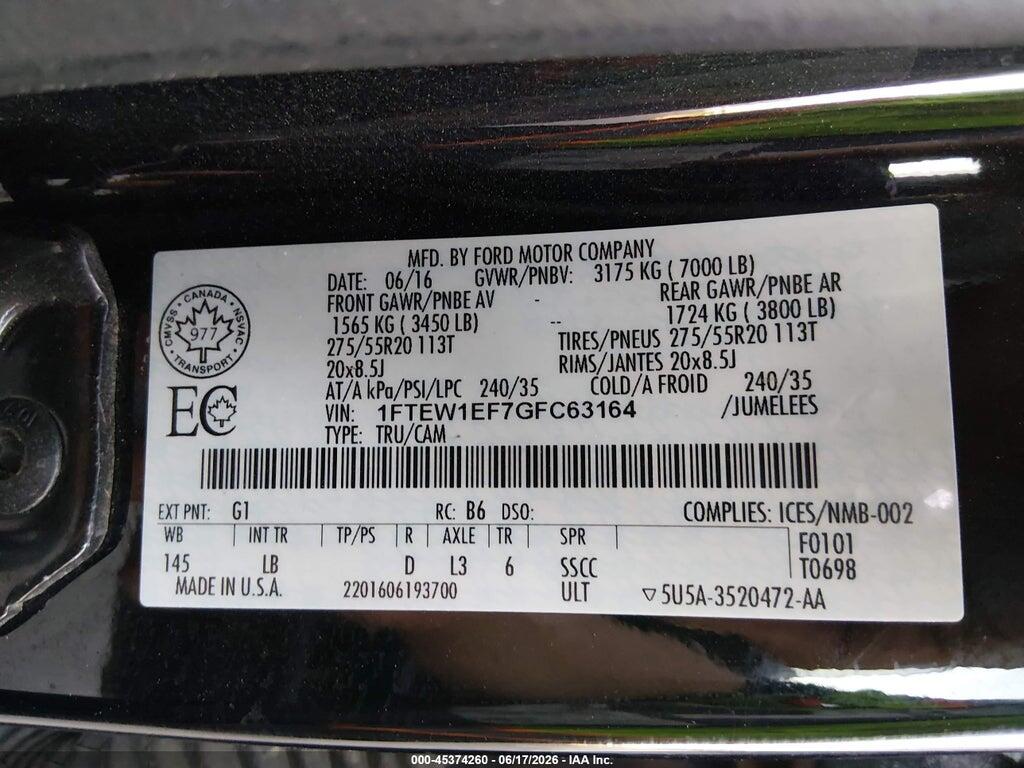 1FTEW1EF7GFC63164 2016 FORD F-150 photo no. 9