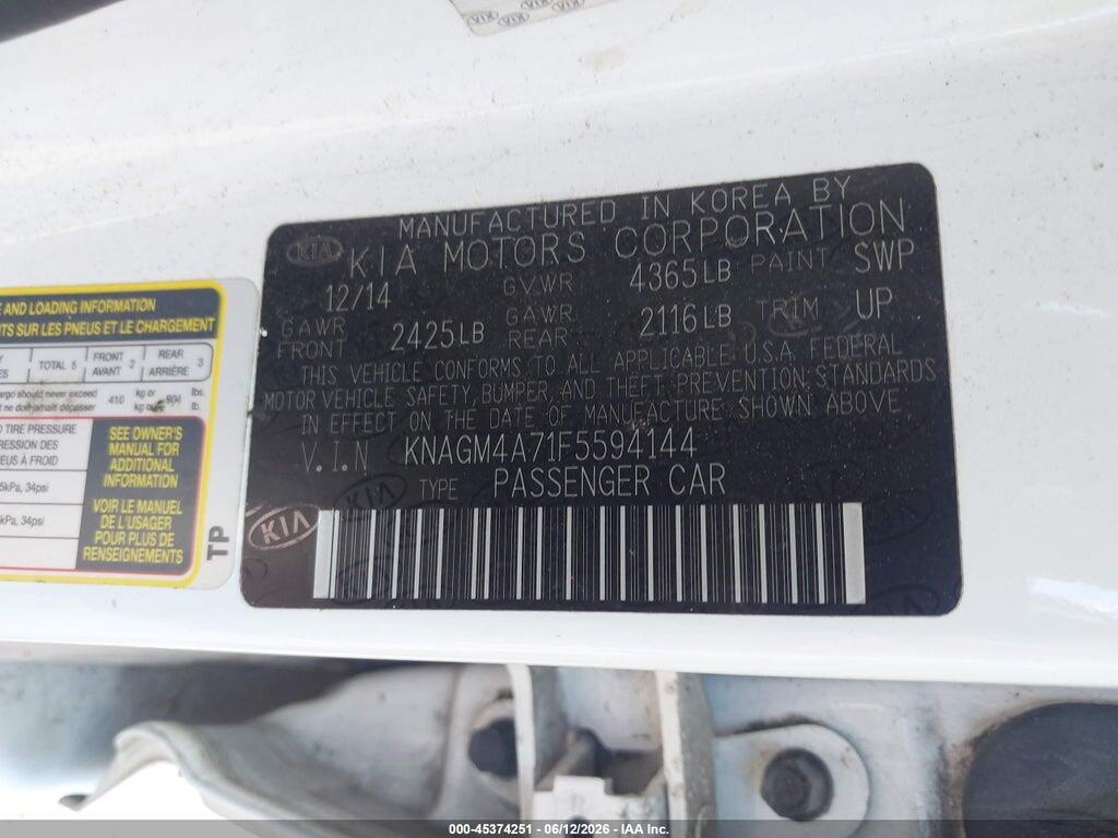 KNAGM4A71F5594144 2015 KIA OPTIMA photo no. 9