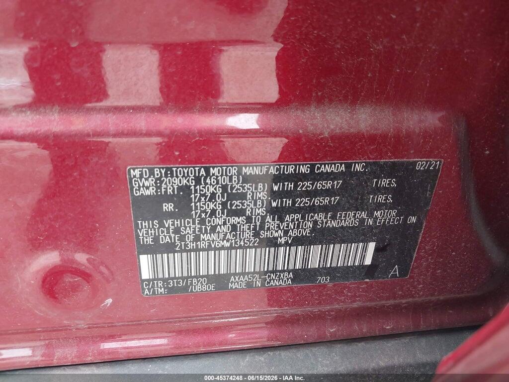 2T3H1RFV6MW134522 2021 TOYOTA RAV4 photo no. 9