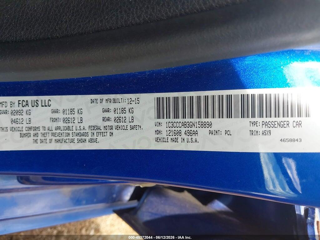 1C3CCCAB3GN158890 2016 CHRYSLER 200 photo no. 9