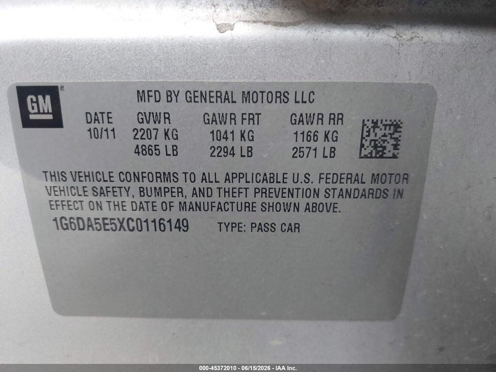 1G6DA5E5XC0116149 2012 CADILLAC CTS photo no. 9