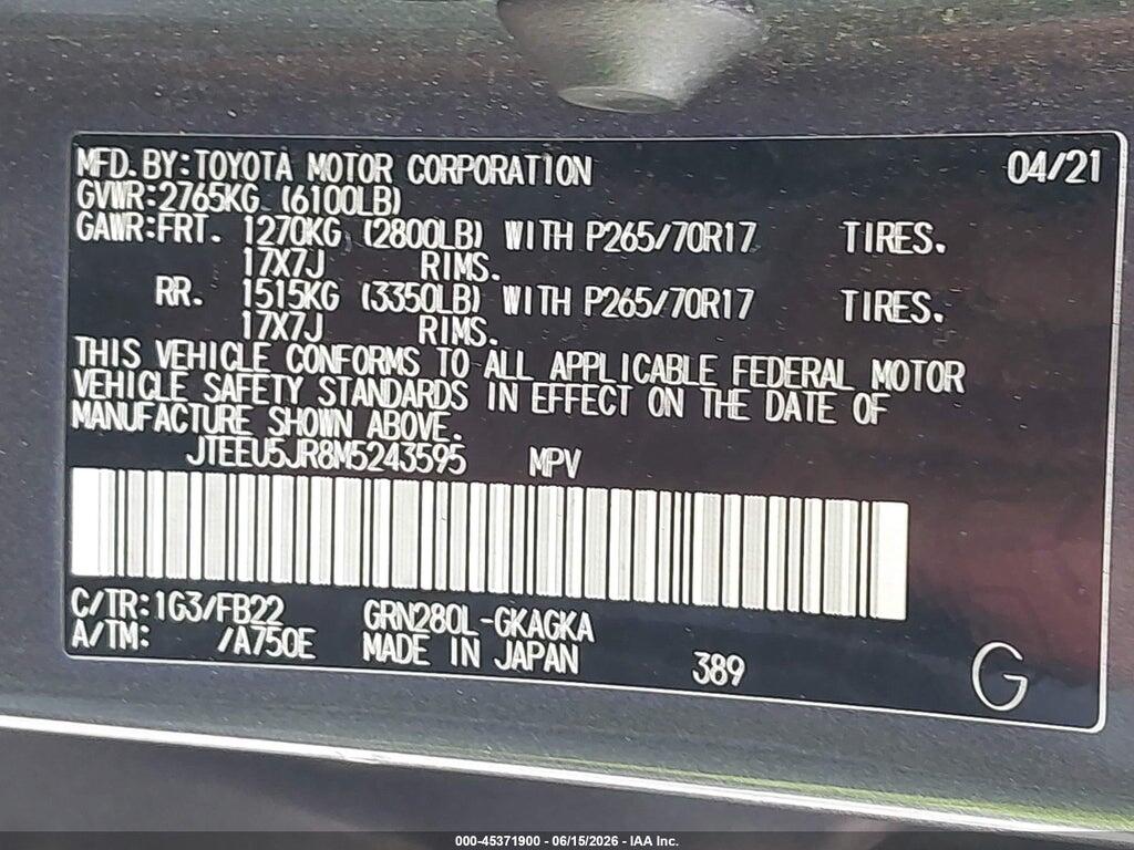 JTEEU5JR8M5243595 2021 TOYOTA 4RUNNER photo no. 9