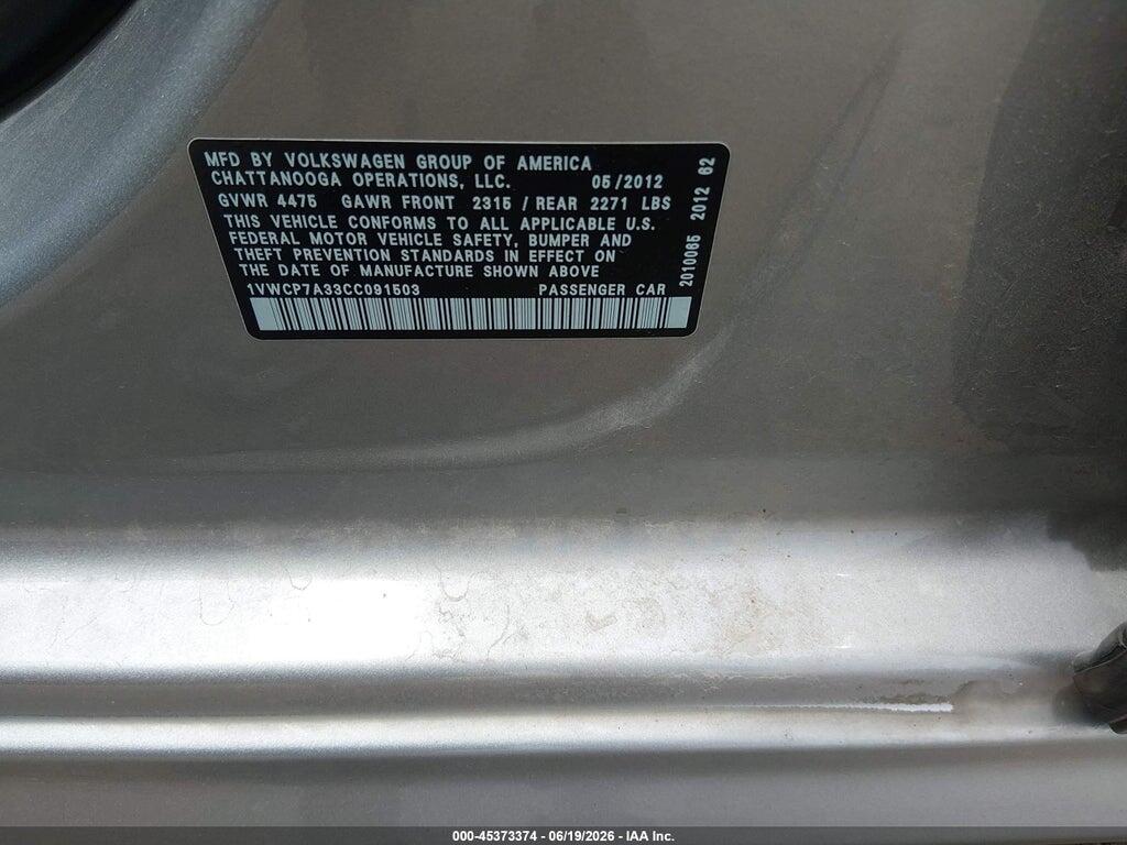 1VWCP7A33CC091503 2012 VOLKSWAGEN PASSAT photo no. 9