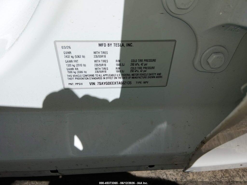 7SAYGDEEXTA662135 2026 TESLA MODEL Y photo no. 9