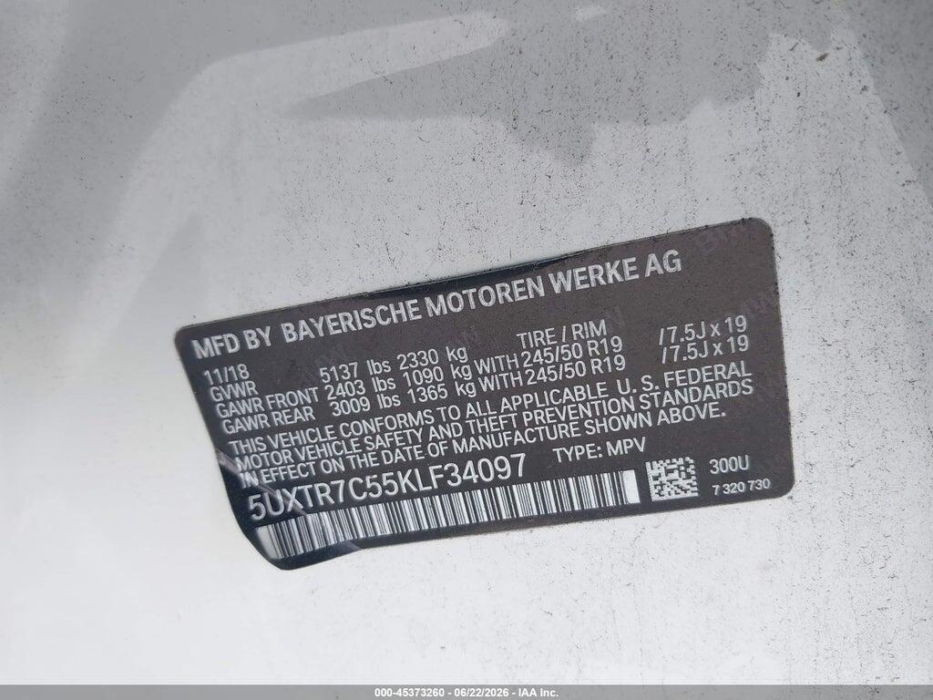 5UXTR7C55KLF34097 2019 BMW X3 photo no. 9