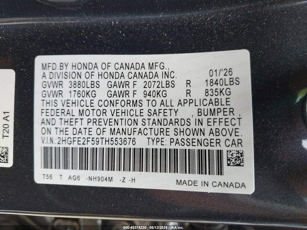 2HGFE2F59TH553676 2026 HONDA CIVIC photo no. 9